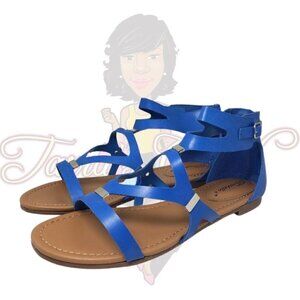 Breckelles Blue Open Toe Slip-On Zip Sandals Sz 8
